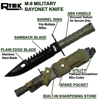 13" RTEK Camo Tactical Bayonet Knife Harden Plastic Sheath, , large
